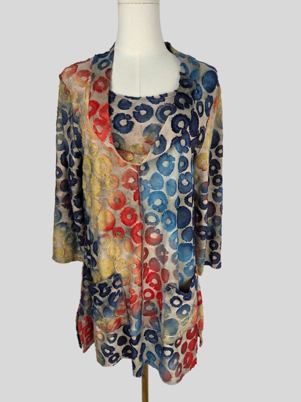 Ali Miles Tunic Top M Rainbow Circle Burnout Artsy‎ Lagenlook Boho Wearable Art
